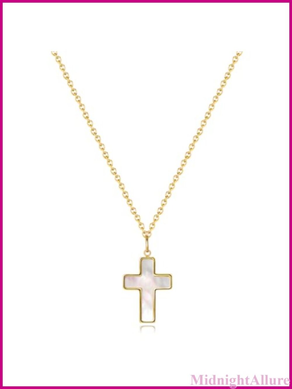 18K Gold Plated Mother of Pearl Cross Pendant Necklace 18in
